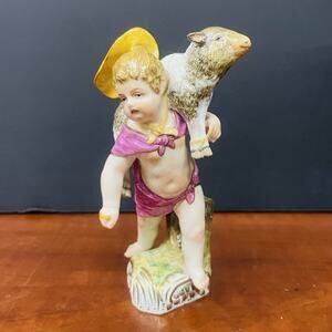 VTG KPM Berlin Porcelain Figurine Boy with Sheep Hand Painted 19th century